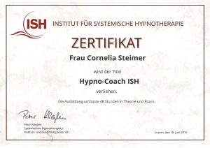Zertifikat "Hypno-Coach ISH" - Cornelia Steimer