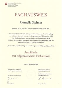 Diplom "FA Ausbilder" - Cornelia Steimer