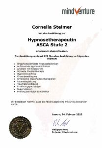 Hypnosetherapeutin ASCA Stufe 2 - Cornelia Steimer