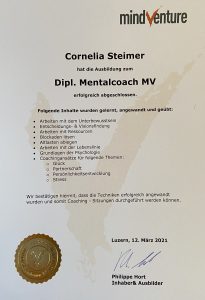 Diplom "Dipl. Mentalcoach MV" - Cornelia Steimer